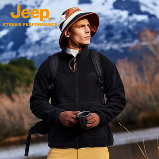 Jeep吉普男士双面摇粒抓绒衣2024秋冬户外防寒防风保暖立领卫衣 品牌黑  XXXXL（210斤以上）
