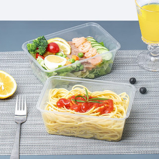 屋田 餐盒一次性饭盒长方形透明塑料快餐盒750ml50套带盖外卖打包盒
