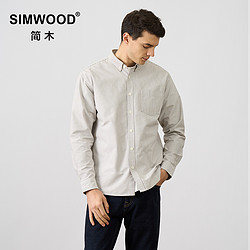 Simwood 简木 210g牛津纺复古条纹休闲长袖衬衫SM130455