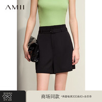 AMII2024春风配腰带休闲裤短裤女宽松高腰直筒裤阔腿裤12441066 黑色 170/76A/XL