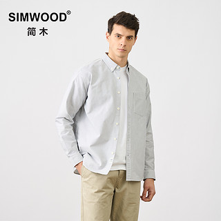 SIMWOOD/简木【宽松版型】210g牛津纺复古条纹休闲长袖衬衫SM130455