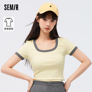 森马（Semir）【T恤福袋】短袖T恤女宽松简约短款字母印花内搭外穿上衣集合 H款复古撞色-淡黄31401 160/84A/M