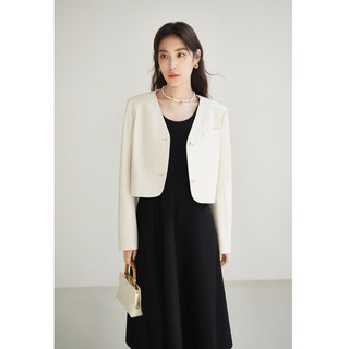 独束大码女装简约高級感短款皮衣女经典V领优雅气质2024春装短外套 云岭白 3