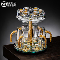 VINOS白酒杯套装家用小酒杯子高档水晶玻璃分酒器套装10壶10杯酒杯酒具 6壶6杯+金箔杯架【礼盒】