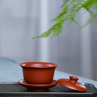 京峰阁 茶具紫砂大红袍三才盖碗  大号宜兴盖杯功夫茶具茶道配件120ml 大红袍盖碗