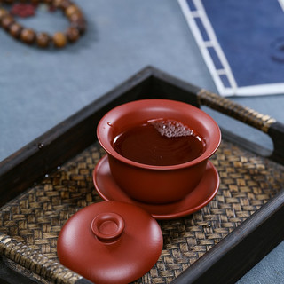京峰阁 茶具紫砂大红袍三才盖碗  大号宜兴盖杯功夫茶具茶道配件120ml 大红袍盖碗