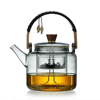 美斯尼 煮茶器玻璃蒸煮一体茶壶喷淋式蒸茶器提梁壶泡茶壶功夫茶具 双鱼壶（墨色）