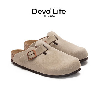 Devo 的沃 Life的沃软木包头鞋牛皮半拖