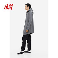 H&M HM男装长款连帽开衫春季不对称下摆无扣设计棉质简约外套0792944