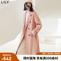 丽丽 LILY2022冬女装舒适保暖全绵羊毛高级感纯色宽松毛呢大衣外套 122粉红 S