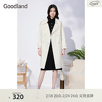 YINER 音儿 Goodland美地女装冬季中长款外套纯绵羊毛双面呢子大衣高级感 米色