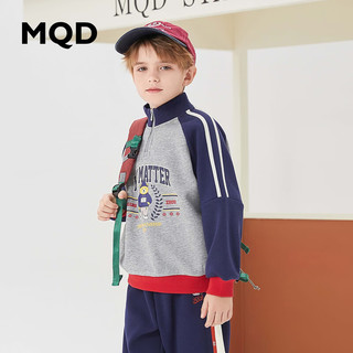 马骑顿 MQD童装男大童23冬新款复古学院风小熊加绒半高领卫衣 浅麻灰 160cm