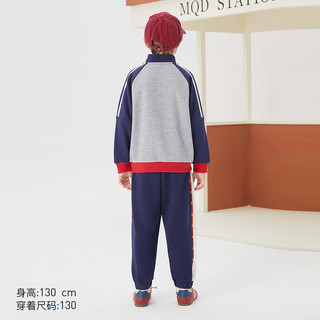 马骑顿 MQD童装男大童23冬新款复古学院风小熊加绒半高领卫衣 浅麻灰 160cm