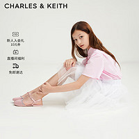 CHARLES&KEITH24春季缎面亮钻T字带儿童平底凉鞋CK9-70900090 Pink粉红色 21码