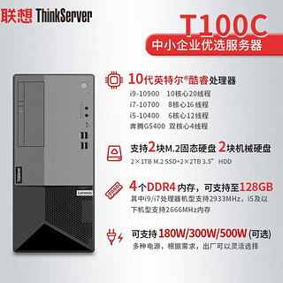 联想（ThinkServer）T100C 塔式服务器工作站主机图形设计电脑i9-10900/2*16G/2*1T+256G/2G独显/500W