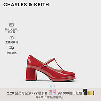 CHARLES&KEITH24春复古漆皮玛丽珍鞋粗跟高跟鞋子女鞋CK1-61720183 Red红色 35