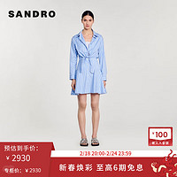 SANDRO2024早春女装法式蓝色衬衫领条纹收腰连衣裙SFPRO03598 D251/蓝色 36