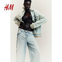 H&M女装2024春季宽松版中腰牛仔裤1214312 淡牛仔蓝 155/60A