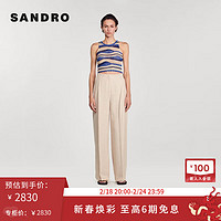 SANDRO2024早春女装法式高腰竖条纹直筒休闲长裤SFPPA01383 米黄色 38