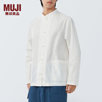 無印良品 MUJI(無印良品 ) 男式 高密度平织 盘扣衬衫 男士长袖衬衣外套 ACA27C4S 白色 L 175/100A