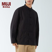 無印良品 MUJI(無印良品 ) 男式 高密度平织 盘扣衬衫 男士长袖衬衣外套 ACA27C4S 黑色 S 165/84A