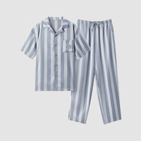 蕉内丝丝520H超级市场睡衣男女士夏季冰丝凉感短袖短裤长裤家居服套装 【短袖长裤男】蒙灰条纹—啤酒 XXL