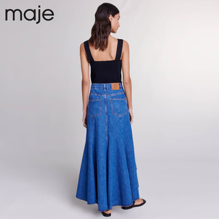 Maje2024早春女装时尚蓝色不规则牛仔半身裙长裙MFPJU01186 蓝色 T34