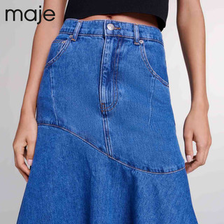 Maje2024早春女装时尚蓝色不规则牛仔半身裙长裙MFPJU01186 蓝色 T34