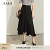 AMII 2024春高级通勤风不规则裙摆半身裙女宽松垂感A字裙子12411002 黑色 (拍大一码) 170/76A/XL