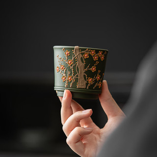 苏氏陶瓷（SUSHI CERAMICS）宜兴紫砂紫砂绿泥梅花杯子主人杯品茗杯功夫茶杯盒