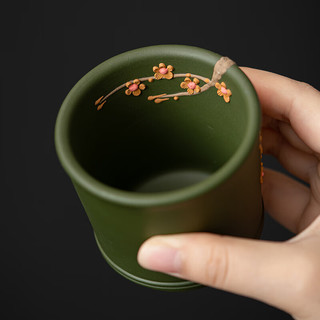 苏氏陶瓷（SUSHI CERAMICS）宜兴紫砂紫砂绿泥梅花杯子主人杯品茗杯功夫茶杯盒