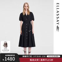 歌力思（ELLASSAY）2024夏季通勤捏褶棉感透气中长款连衣裙女EWB352Y01500 经典黑 XS