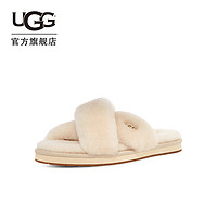 UGG 春季女士休闲潮流交叉纯色居家户外舒适时尚平底毛拖鞋1138116