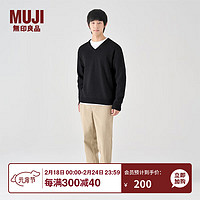 MUJI 無印良品 无印良品（MUJI）男式 羊毛 中针距 V领毛衣 男士毛针织衫冬季款 AA02CC3A 黑色 XL(180/104A)