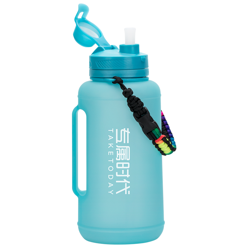 专属时代硅胶水杯男2000mL大容量水壶户外便携吸管杯运动水杯