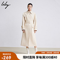 LILY 2022春新款女装设计感双层领宽松长款风衣外套 606浅米 S