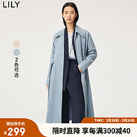 LILY 2022秋新款女装气质纯色高级感优雅长款风衣外套 401蓝色 S