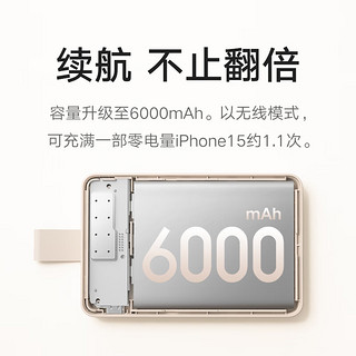 Xiaomi 小米 MI）小米磁吸充电宝2 6000mAh 15W 可上飞机大容量无线快充 苹果Qi2认证 便携 边充边用 移动电源 瓷白 米色