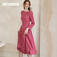 ROEYSHOUSE罗衣小香风连衣裙秋冬女玫红粗花呢系带裙子09607 玫红色 M