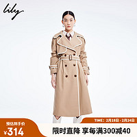 LILY2022春女装复古气质宽松休闲长款风衣外套女 725可可棕 S