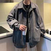 黑盒白麂皮绒外套男秋冬季衣多穿秋冬潮牌美式复古痞帅简约夹克男装联名 XZWP-W07深灰色 XL【尺码偏小，拍大一码】