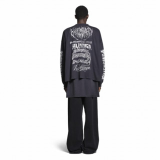 BALENCIAGA 巴黎世家 男士圆领长袖T恤 699191TPVO31569 褪色黑 3