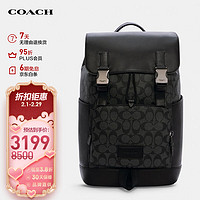 COACH 蔻驰 男士大号双肩包黑色PVC配皮C2712QBMI5