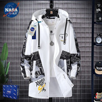 NASALIKE潮牌男装中长款风衣男春秋冬季大码连帽外套男宽松涂鸦外套男 N73白色(春秋款) 2XL(175-182cm 140-160斤)