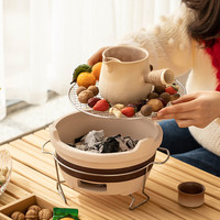 瓷牌茗茶具(cipaiming teaset)围炉煮茶一套家用中式陶瓷炭火烤红薯罐罐茶壶泡茶煮茶器茶具套装 月颜壶+素雅炉+铁架+烤网