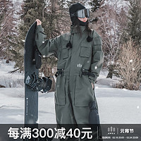 AWKA滑雪裤男女同款2023雪地裤单板专业滑雪服裤子加厚连体裤 军绿色 S