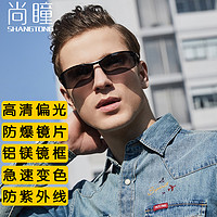 尚瞳偏光变色太阳眼镜男司机开车驾驶眼镜钓鱼墨镜防眩光防紫外线遮阳 1.黑框变色灰片-赠镜盒镜布镜袋