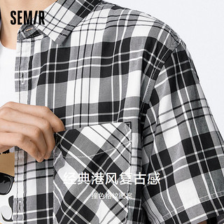 Semir 森马 短袖衬衫男夏季经典格纹通勤风时尚101322104103 黑色调