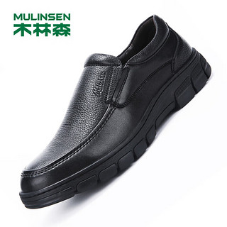 MULINSEN 木林森 男鞋商务休闲皮鞋牛皮透气软底耐磨爸爸鞋 L2190269 黑色 38