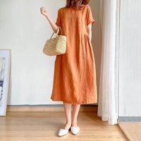 棉麻连衣裙简约文艺范宽松显瘦女夏2023休闲中长款裙子